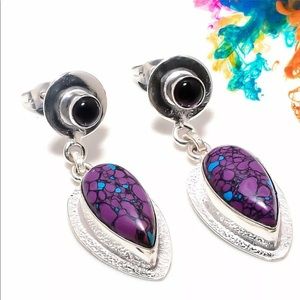 EARRINGS Purple Turquoise, Onyx, Sterling Silver